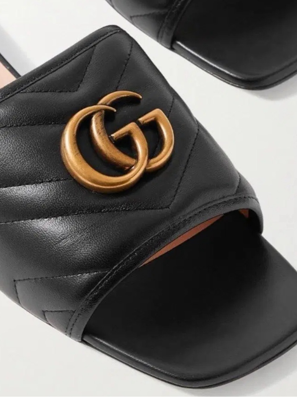 Gucci Black Quilted Leather Slide Sandals with Gold Double-G